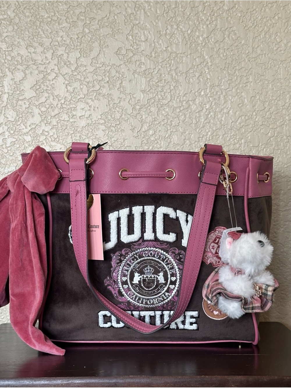Brand New Vintage Juicy Couture Varsity Daydreamer Tote – Chocolate Brown & Pink